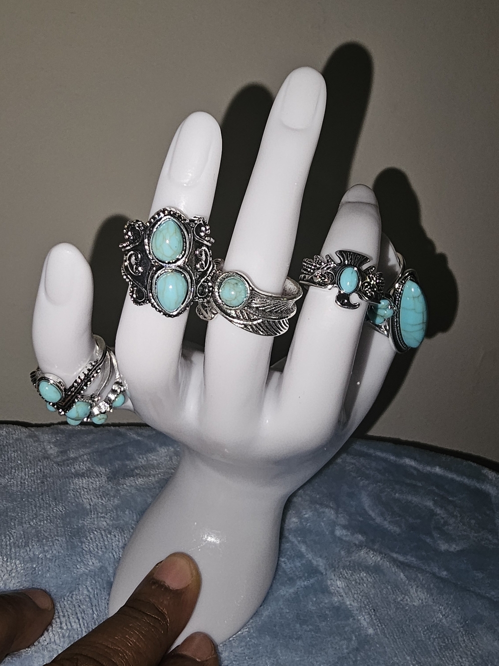 Turquoise Silver-Tone Boho Ring Set - Women Jewelry